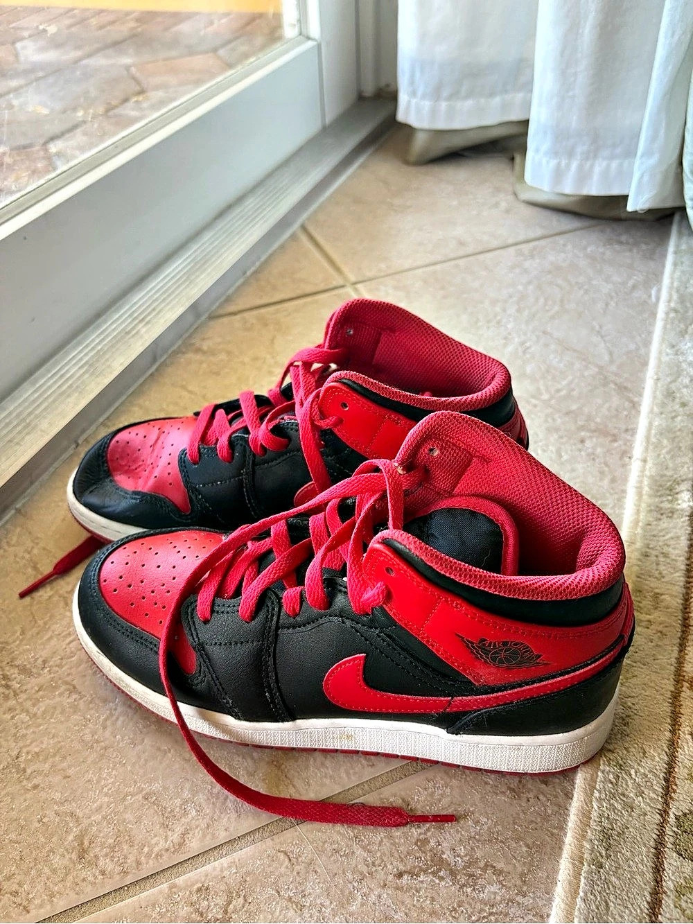 Nike Air Jordan 1 Mid Red & Black Sneakers US 5.5Y